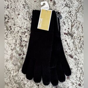 Michael Kors Black Logo Zippered Knit Gloves